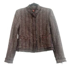 Midi Cotton Silk Blend Multicolor Vintage Tweed Style Dress Jacket